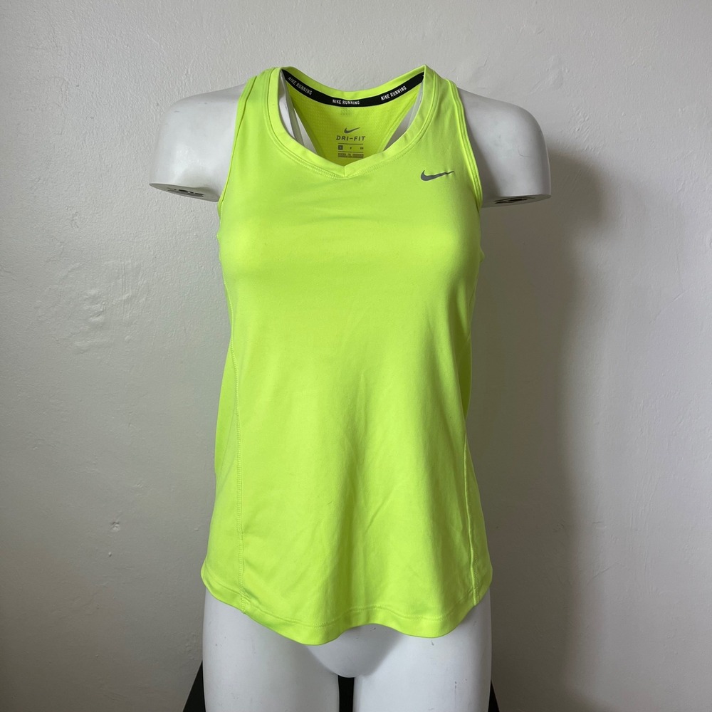 Nike Running Dri-FIT Racerback Tank Top Neon Volt Yellow Women Small